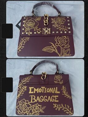 Hand painted - Emotional Baggage Floral Top-Handle Bag - with crossbody Burgundy